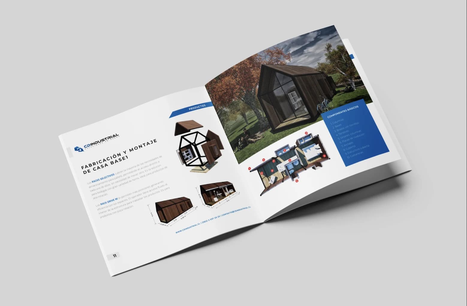 Editorial brochure and product catalog design for a modular construction company