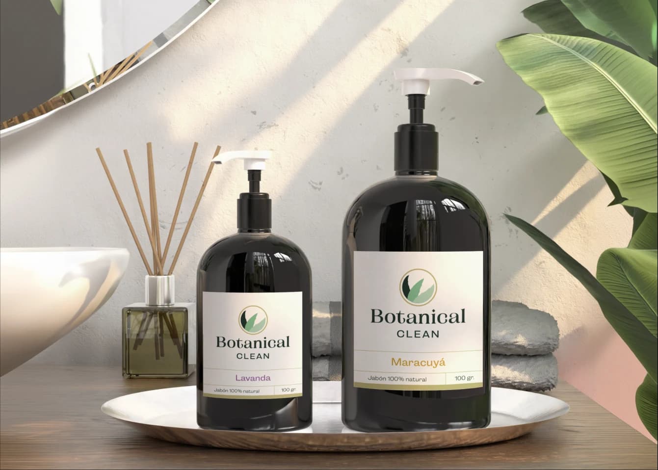 Basic visual identity applied to a logo and natural cosmetics product packaging