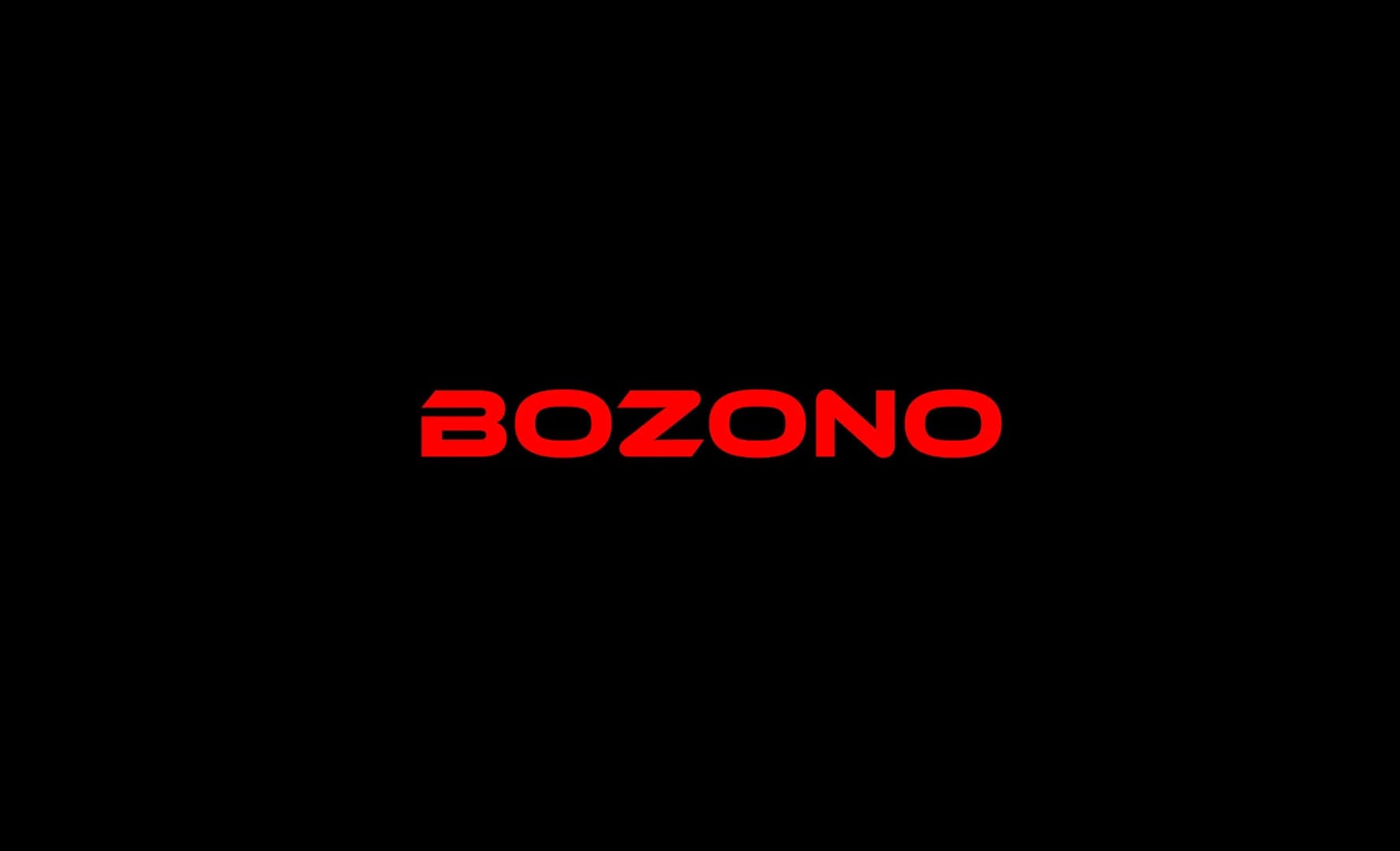 Red BOZONO logo on a black background